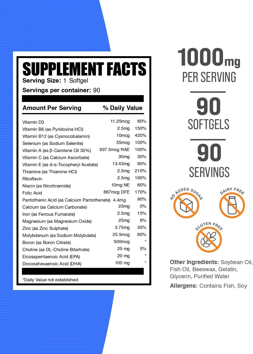 BulkSupplements Multivitamínico para Mujeres con Aceite de Pescado - 90 Softgels
