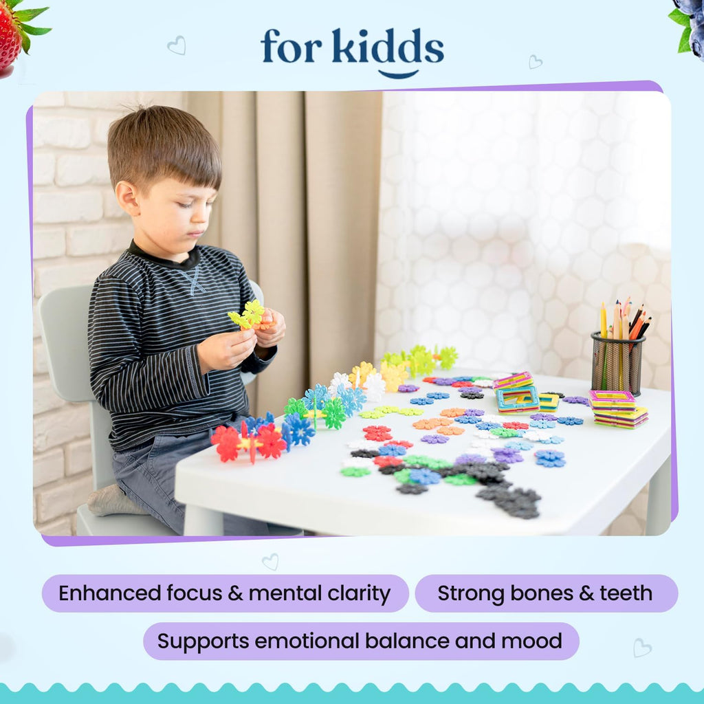 ZettoA Multivitamínico Infantil - Gomitas de Frutos Rojos con 11 Vitaminas y Minerales - Sin Azúcar, Vegano, Sin Gluten - 30 Unidades