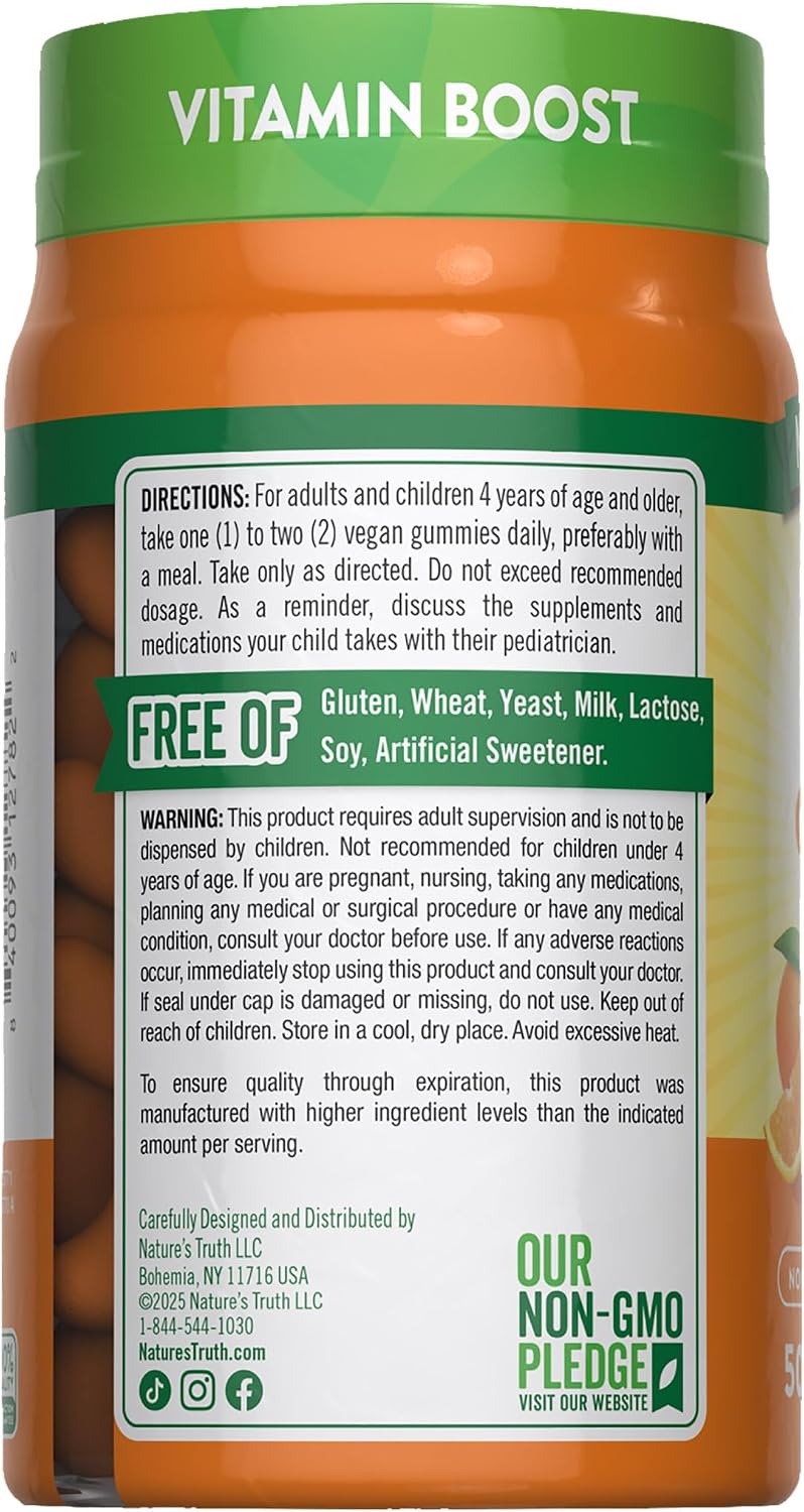 Nature's Truth Gominolas de Vitamina C con Vitamina E | 50 uds | Sabor naranja | Vegano