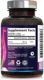 Vitamina E (DL-alfa-tocoferol) 180 mg por dosis - Cápsulas blandas - Apoyo antioxidante para piel, corazón e inmunidad - 120 cápsulas