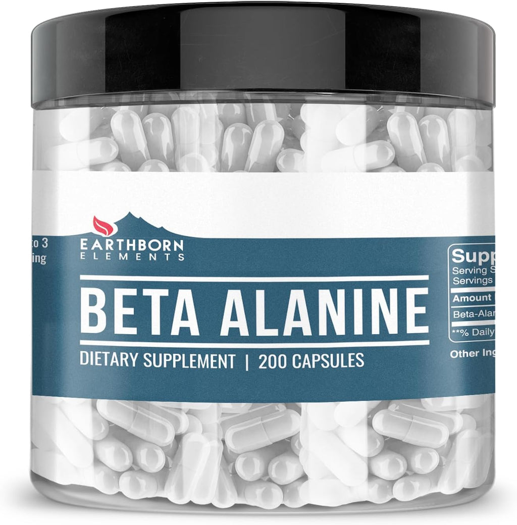 Earthborn Elements Beta-Alanina, 200 Cápsulas, Pura y sin Diluir, Sin Aditivos