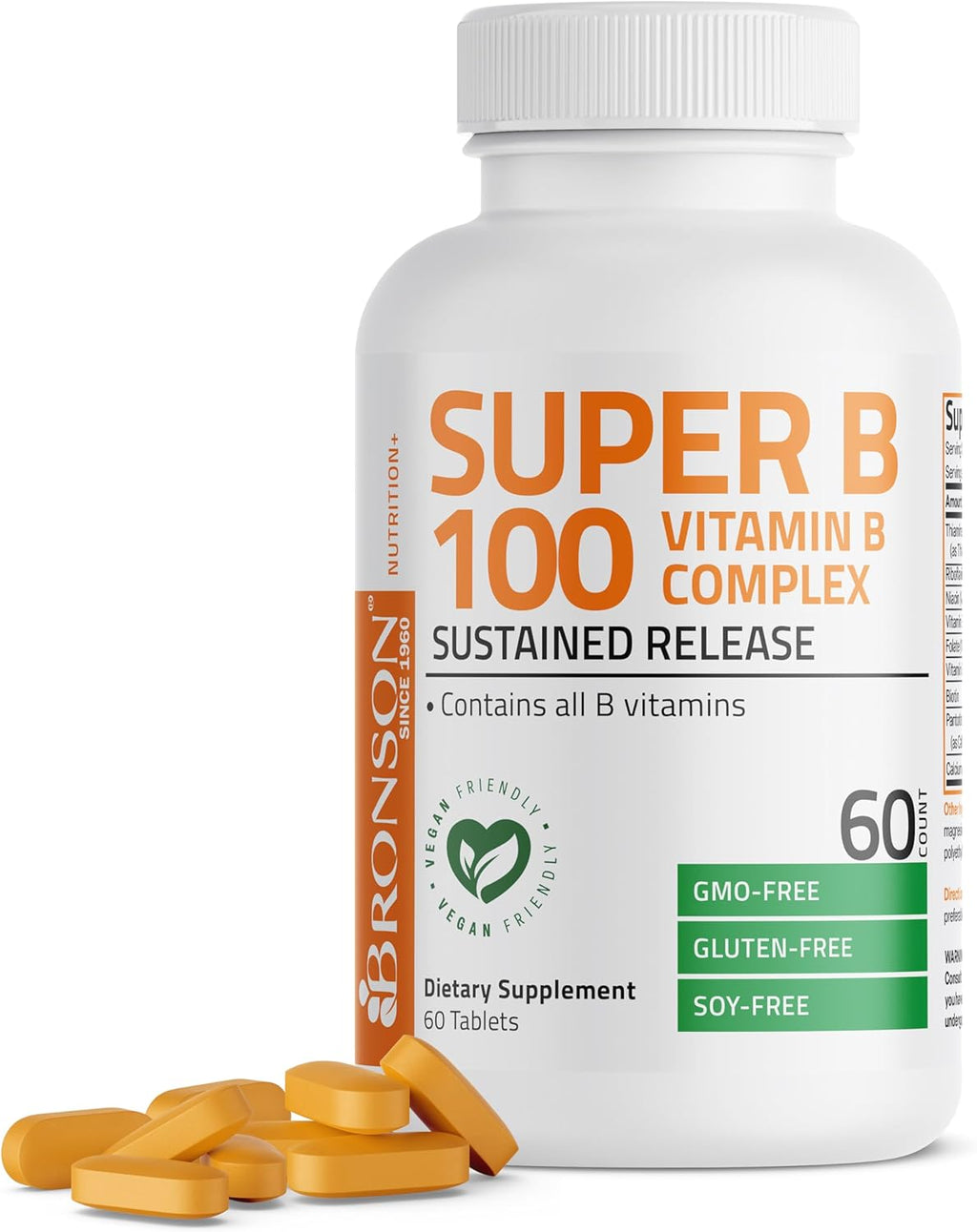 Bronson Super B100 Complejo de Vitaminas B Liberación Sostenida, 120 Comprimidos