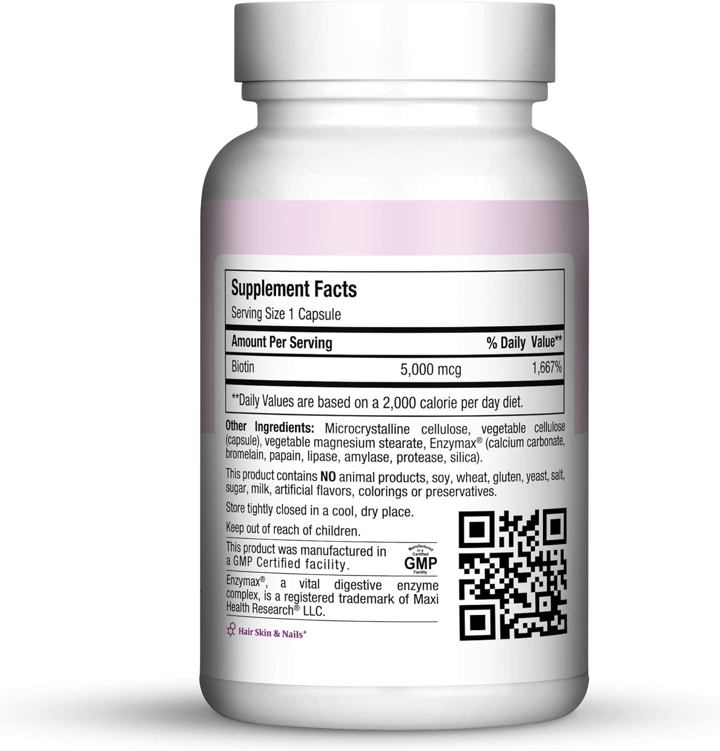 Maxi Health Biotin 5000 mcg – Biotin for Hair, Skin, and Nails – 120 Vegetarian Capsules