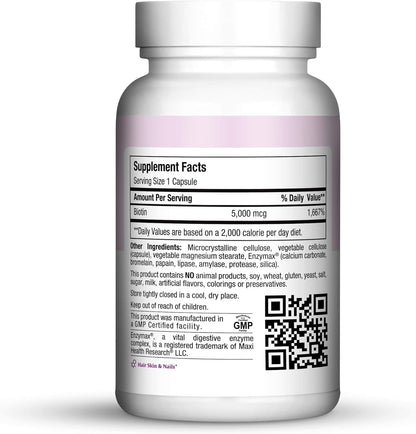Maxi Health Biotin 5000 mcg – Biotina para Cabello, Piel y Uñas – 120 Cápsulas Vegetarianas – Image 2
