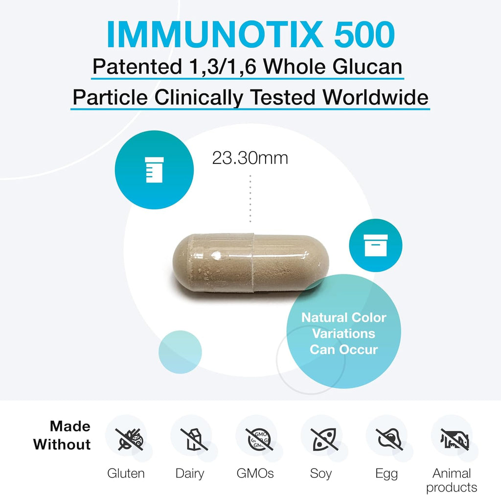XYMOGEN ImmunotiX 500 - 500 mg Wellmune Beta-Glucan for Daily Immune Support - 60 Vegetarian Capsules