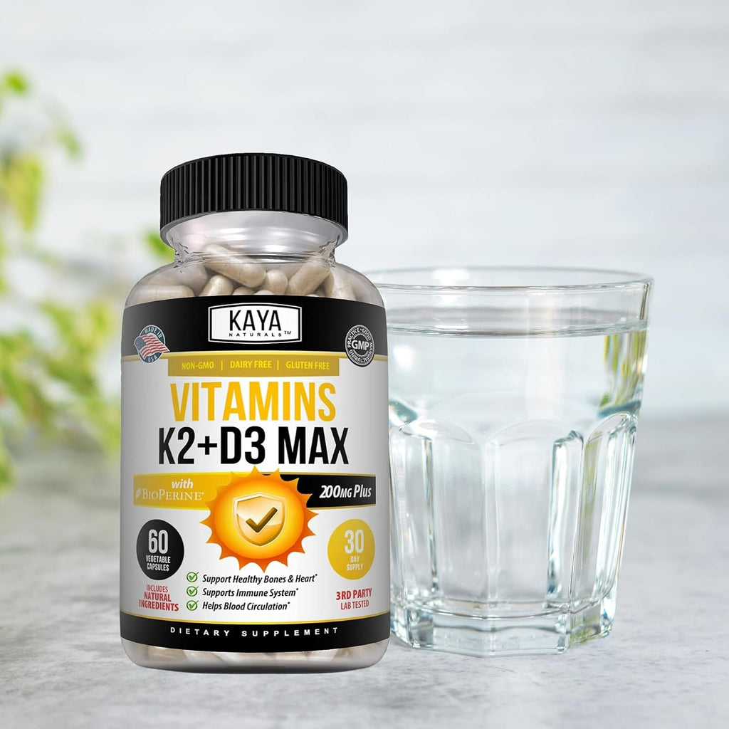 Kaya Naturals Vitamina D3 5000IU con K2 MK-7 - 60 Cápsulas Veganas