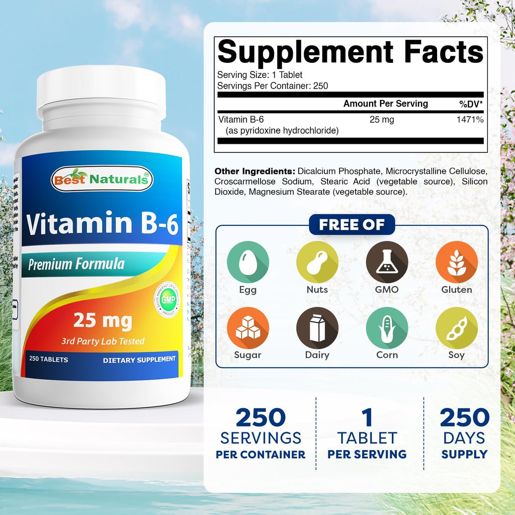 Best Naturals Vitamina B-6 25 mg, 250 Comprimidos