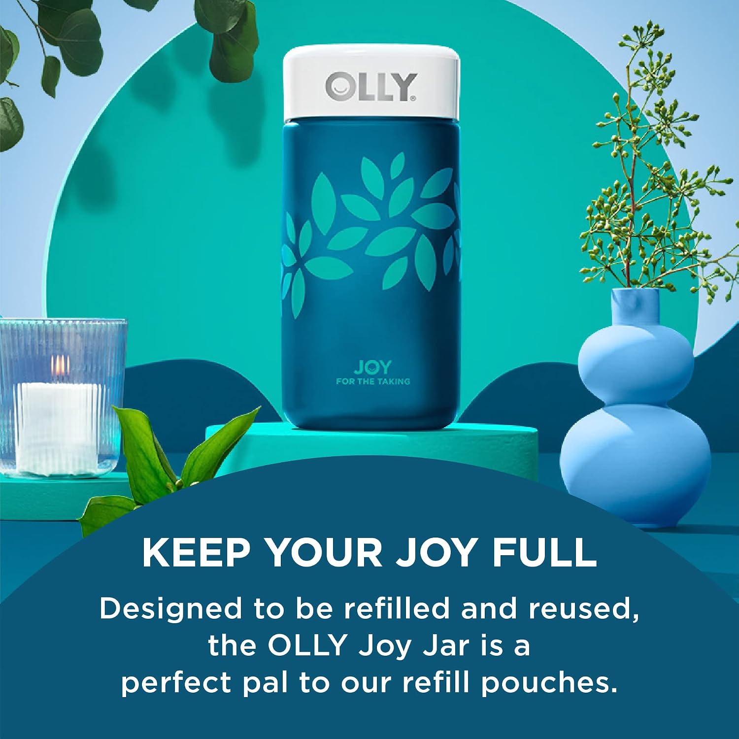 OLLY Joy Jar - Frasco de Cristal Recargable para Gominolas de Vitaminas, hasta 120 Gominolas, Edición Limitada 2022