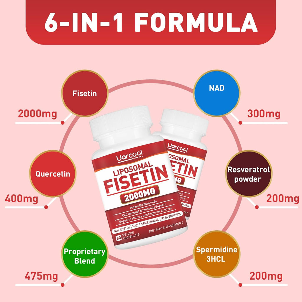 Uarcool Fisetin 2000mg – Suplemento para Envejecimiento Saludable y Salud Cerebral, 60 Cápsulas