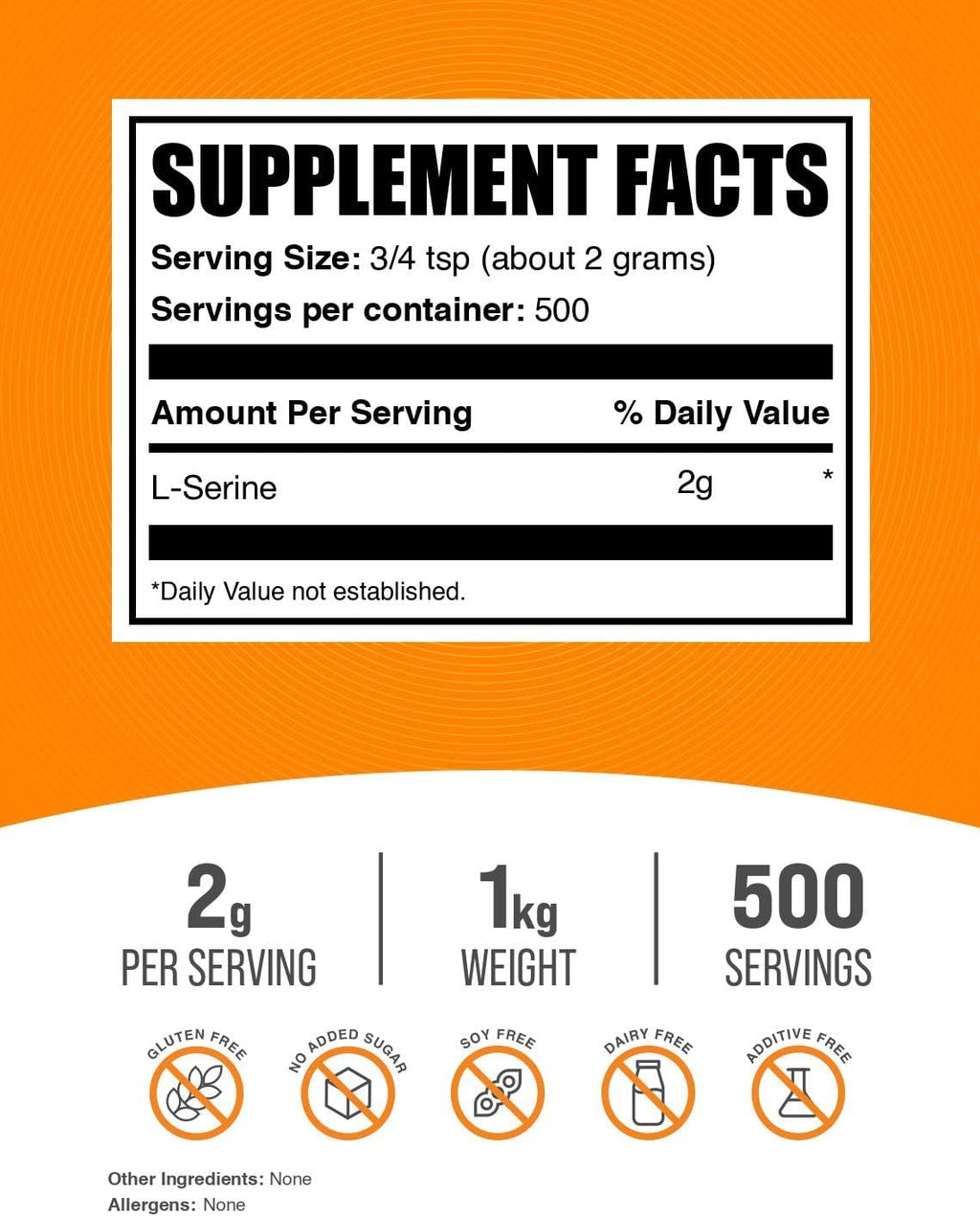 BulkSupplements L-Serina en Polvo - Suplemento de Aminoácido, 2g por Ración, 1 kg (2.2 lbs)