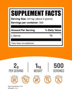 BulkSupplements L-Serina en Polvo - Suplemento de Aminoácido, 2g por Ración, 1 kg (2.2 lbs)