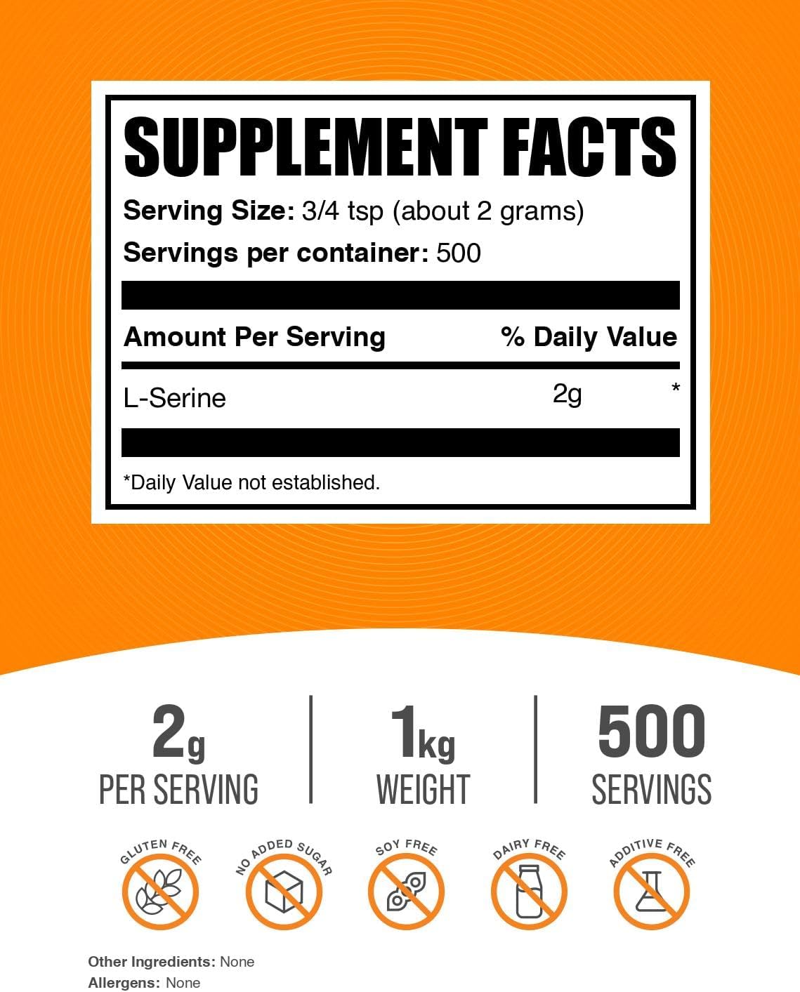 BulkSupplements L-Serina en Polvo - Suplemento de Aminoácido, 2g por Ración, 1 kg (2.2 lbs)