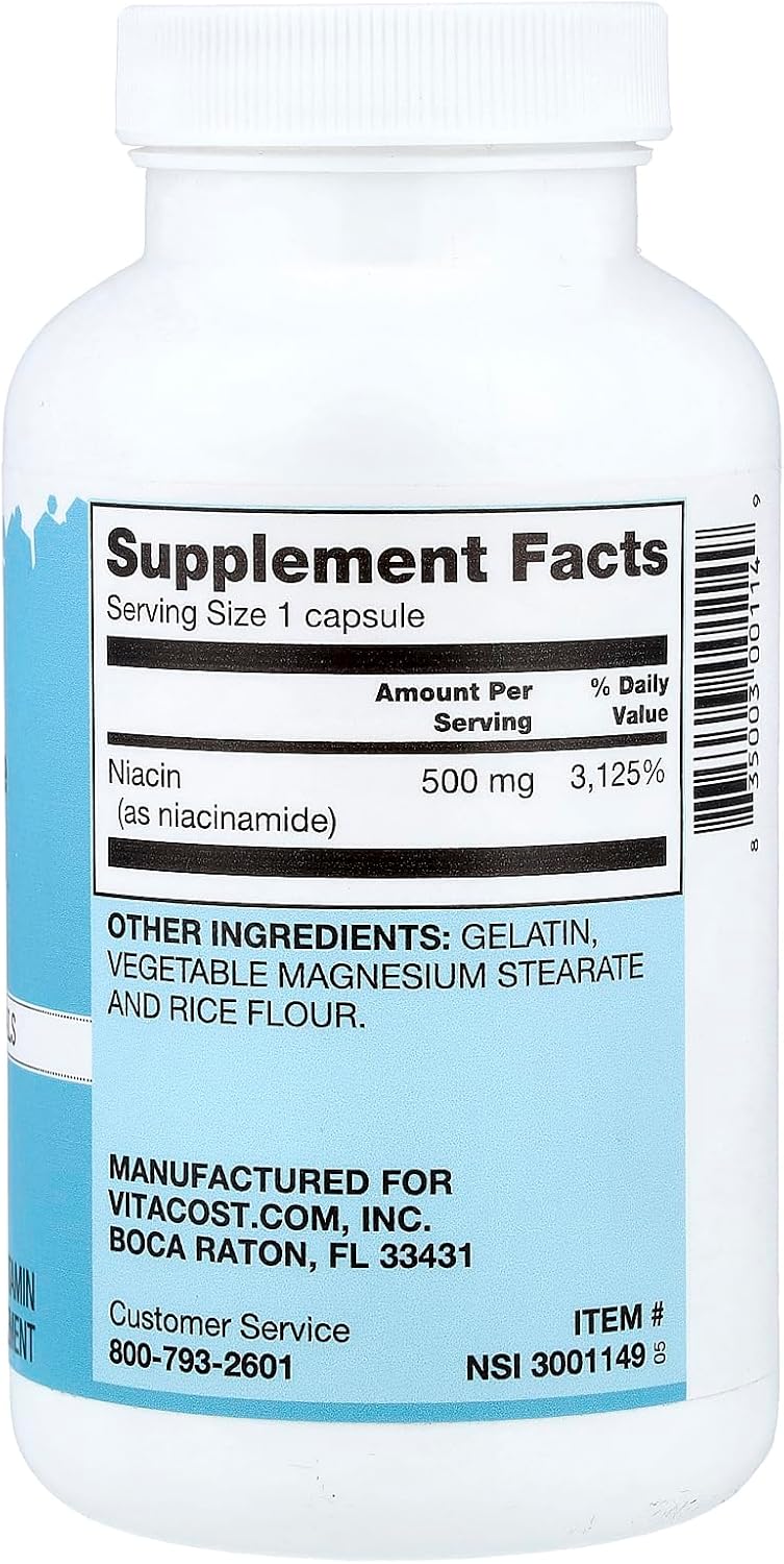 Vitacost Niacinamida, 500 mg, 200 Cápsulas