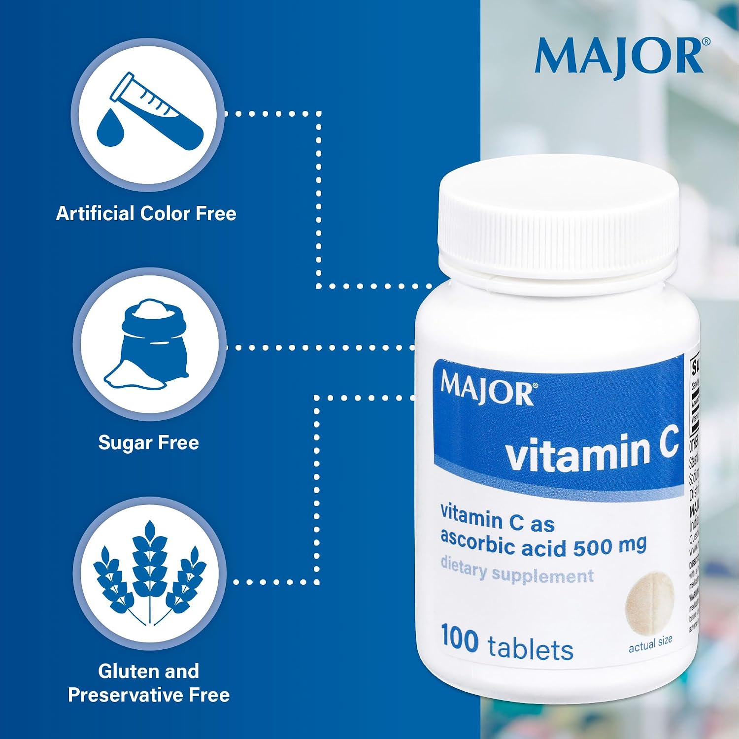 MAJOR Vitamina C-500 mg Ácido Ascórbico - 100 Comprimidos