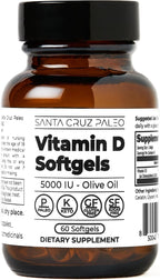 Santa Cruz Paleo Vitamina D3 5000 UI - 60 Cápsulas Blandas con Aceite de Oliva