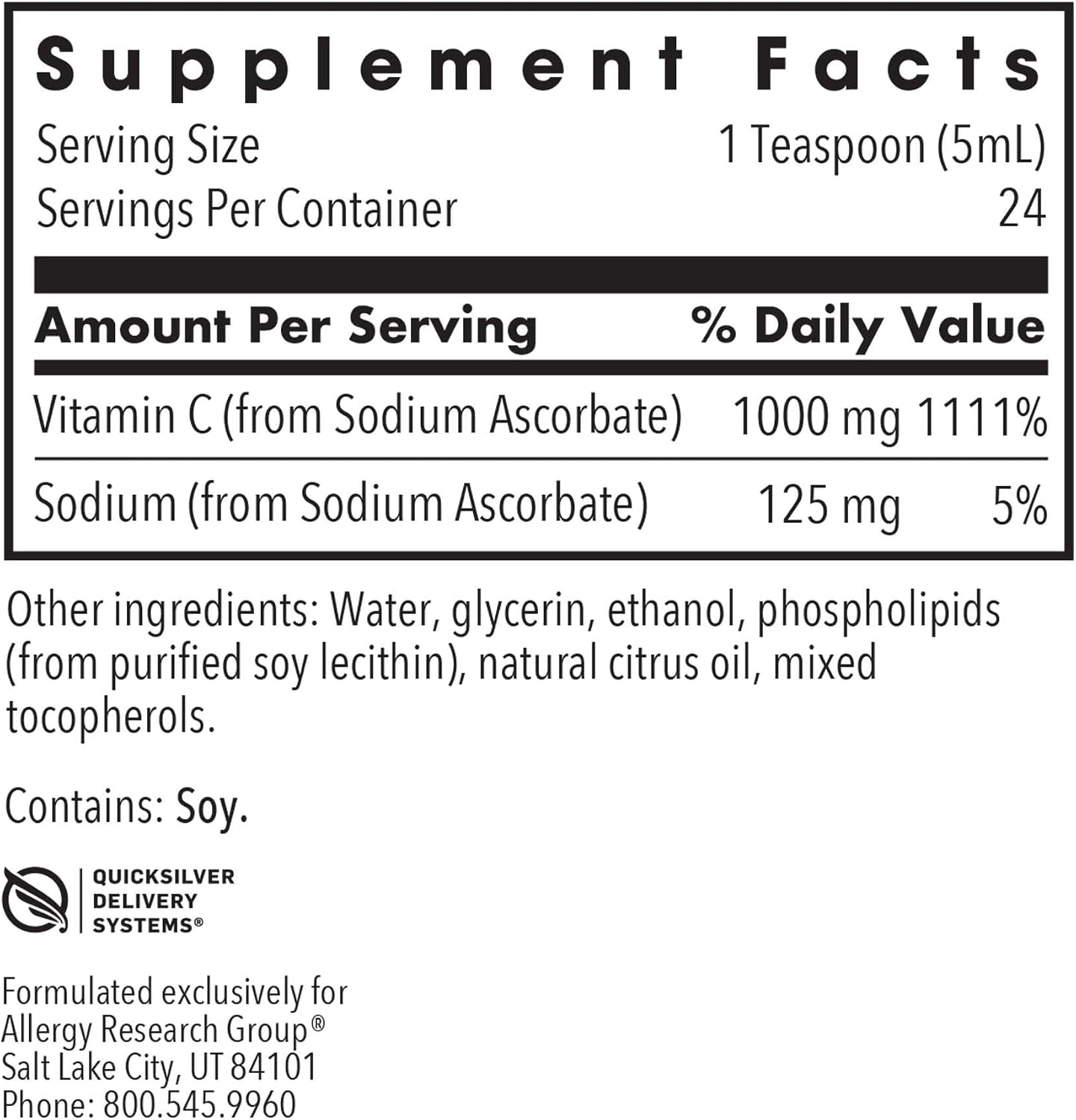 Allergy Research Group ARG Micro Liposomal C 1000 mg - Vitamina C Liposomal Líquida - Antioxidante de Absorción Mejorada - Apoyo Inmunológico y de Colágeno - Hipoalergénico y Sin OGM - 24 Porciones - 120 mL