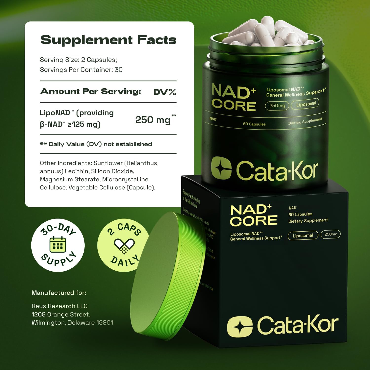 Cata-Kor NAD CORE – Suplemento Liposomal de NAD+ (120 Cápsulas, 60 Días)