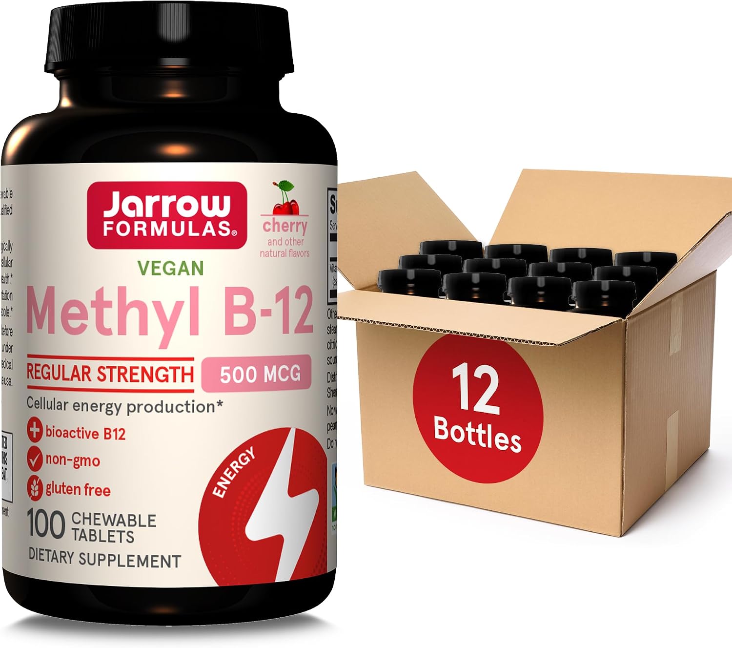 Jarrow Formulas Methyl B-12 500 mg, 100 Comprimidos Masticables con Sabor a Cereza