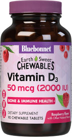 Bluebonnet Nutrition Earth Sweet Vitamina D3 2000 UI Comprimibles - Sabor Frambuesa, 90 Comprimidos