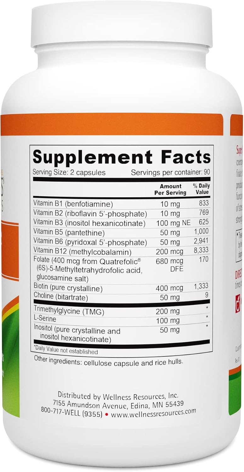 Wellness Resources Super Coenzyme B Complex - 180 Capsules - Methylated B Complex with Vitamin B12, Folate, Biotin, Riboflavin, Thiamin