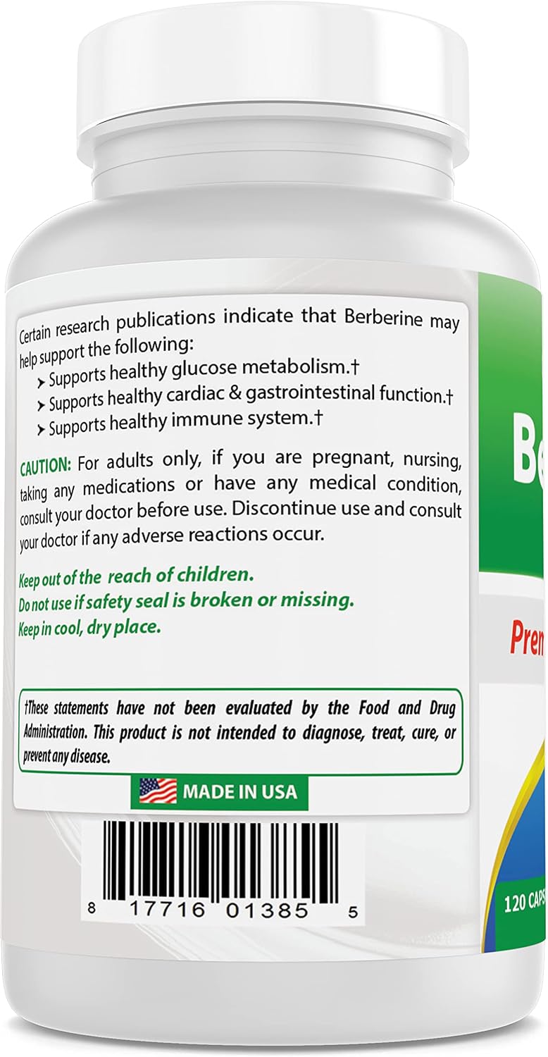 Best Naturals Berberine Plus 1000 mg por ración 120 cápsulas (Pack de 3)