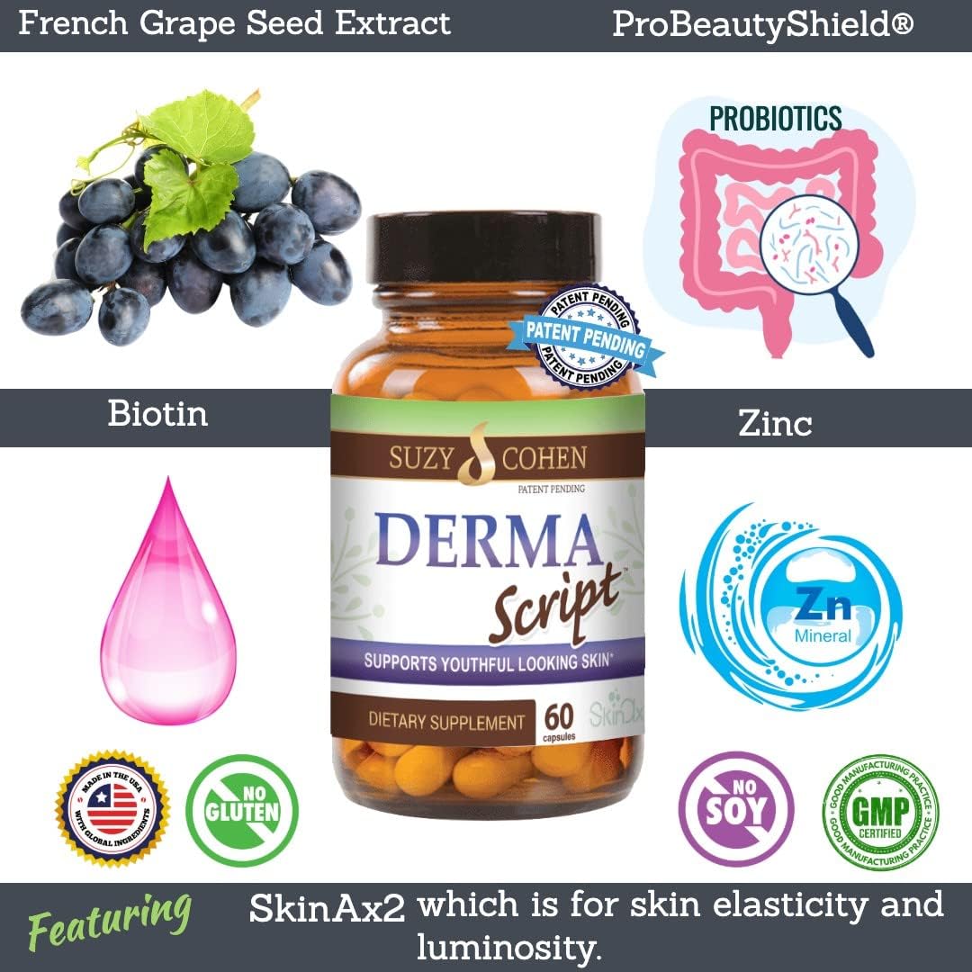 Script Essentials DermaScript Clear Skin Probiotic - Suplemento cutáneo con biotina y probióticos (60 cápsulas)