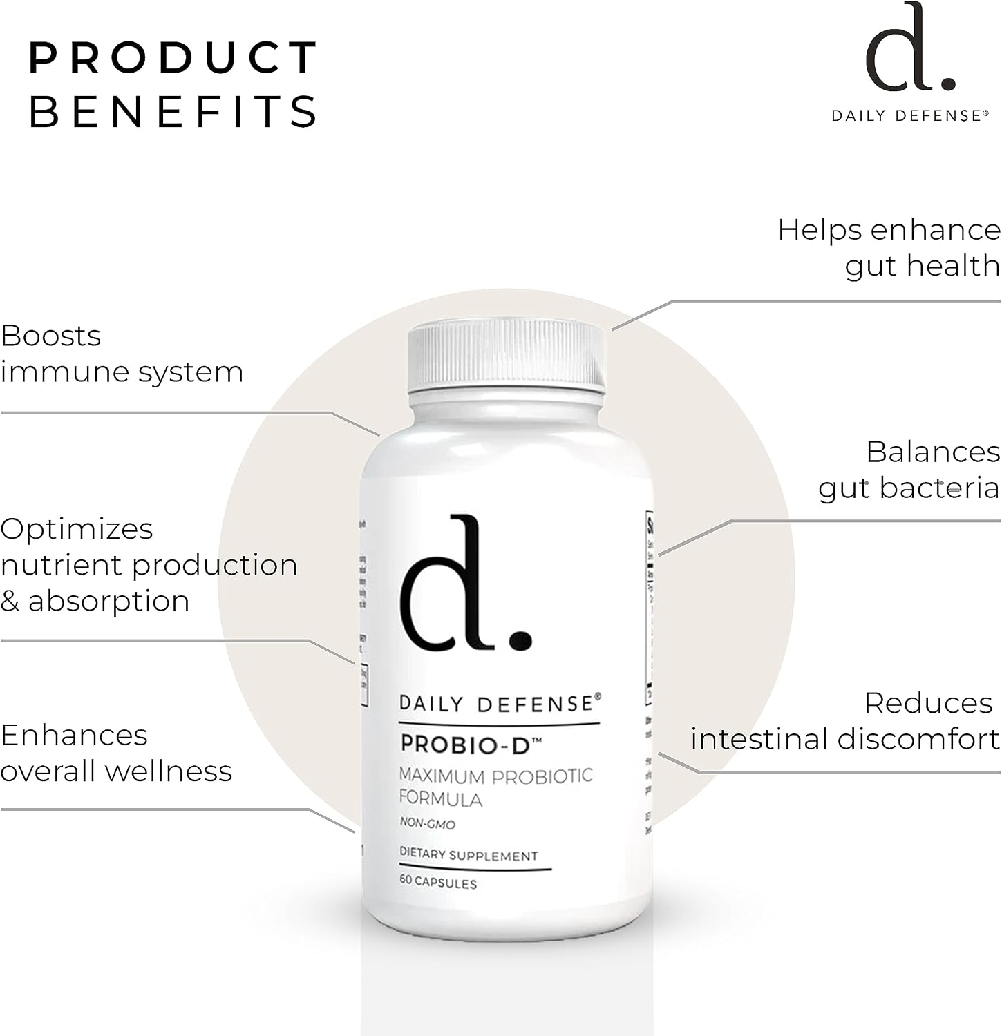 Daily Defense Probiotic Immune Support - Probióticos Diarios para Hombres y Mujeres - 60 Cápsulas, PROBIO-D
