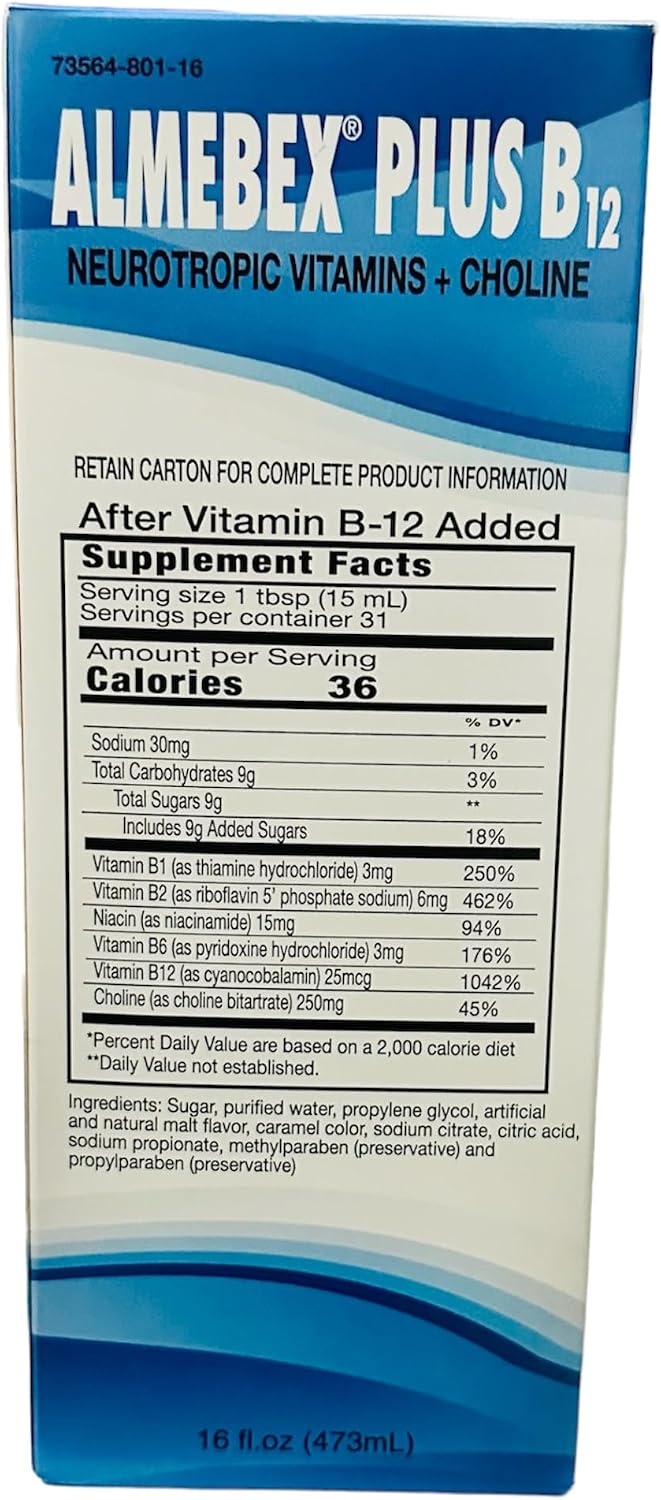 Almebex Plus B12, Vitaminas Neurotrópicas + Colina, 473 ml