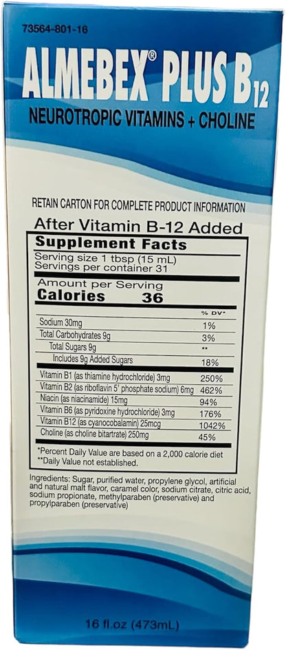 Almebex Plus B12, Vitaminas Neurotrópicas + Colina, 473 ml – Image 3