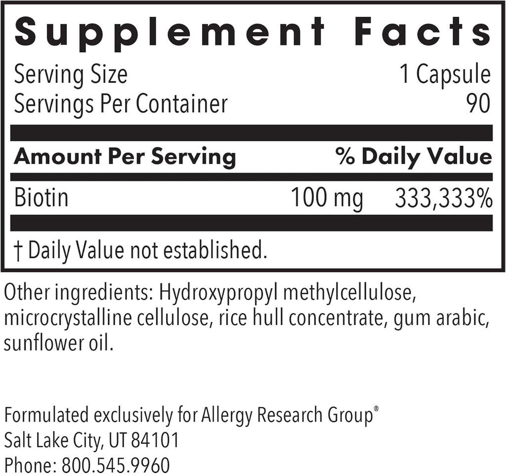 ARG HiBiotin - 100 mg de Biotina - 90 Cápsulas