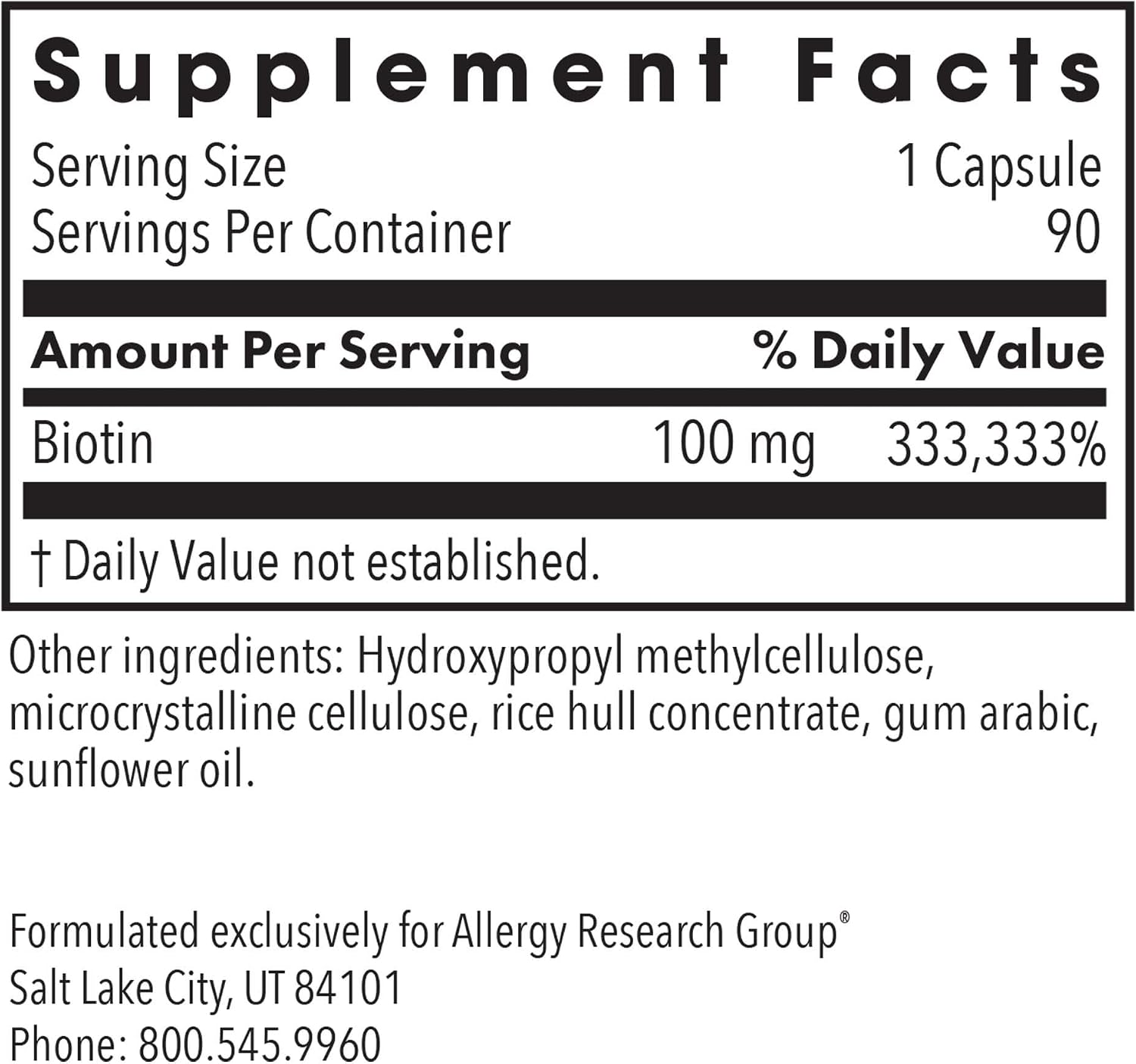 ARG HiBiotin - 100 mg de Biotina - 90 Cápsulas