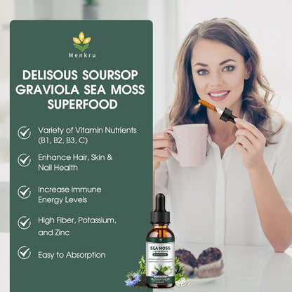 (2 Pack) Gotas Líquidas de Sea Moss con Aceite de Nigella, Soursop y Algas Irish Moss