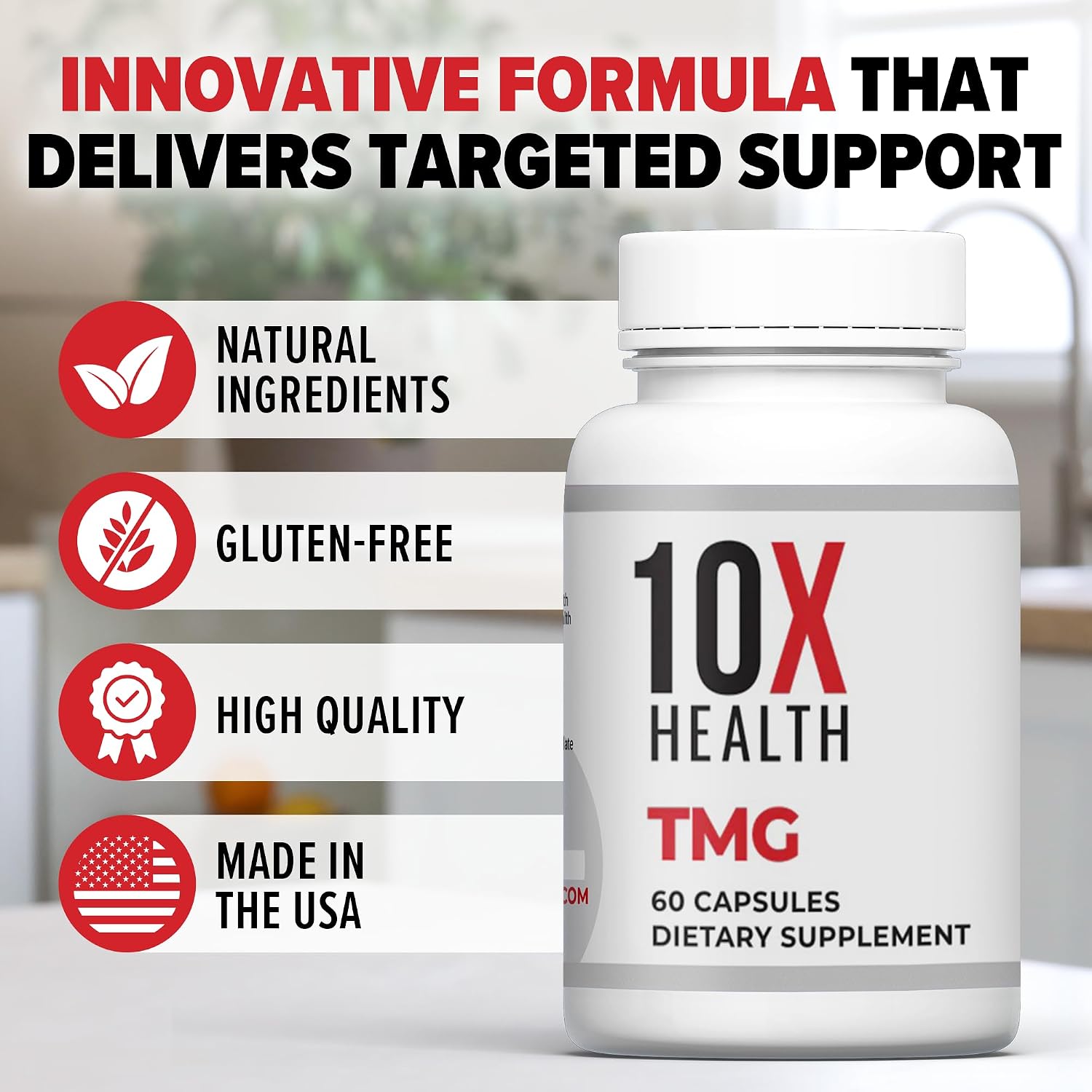 10X Health TMG - Suplemento de Trimetilglicina para Hígado, Corazón y Energía - 60 Cápsulas