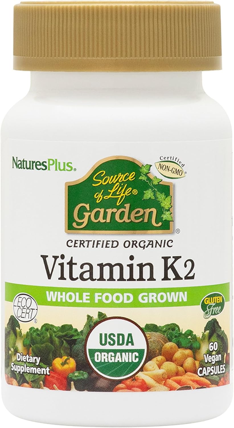 NaturesPlus Source of Life Garden Vitamin K2 - 60 Capsules - Healthy Bone Support - Organic, Vegan, Gluten-Free