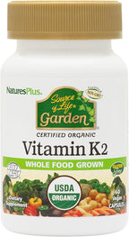 NaturesPlus Source of Life Garden Vitamina K2 - 60 Cápsulas - Orgánico, Vegano, Sin Gluten