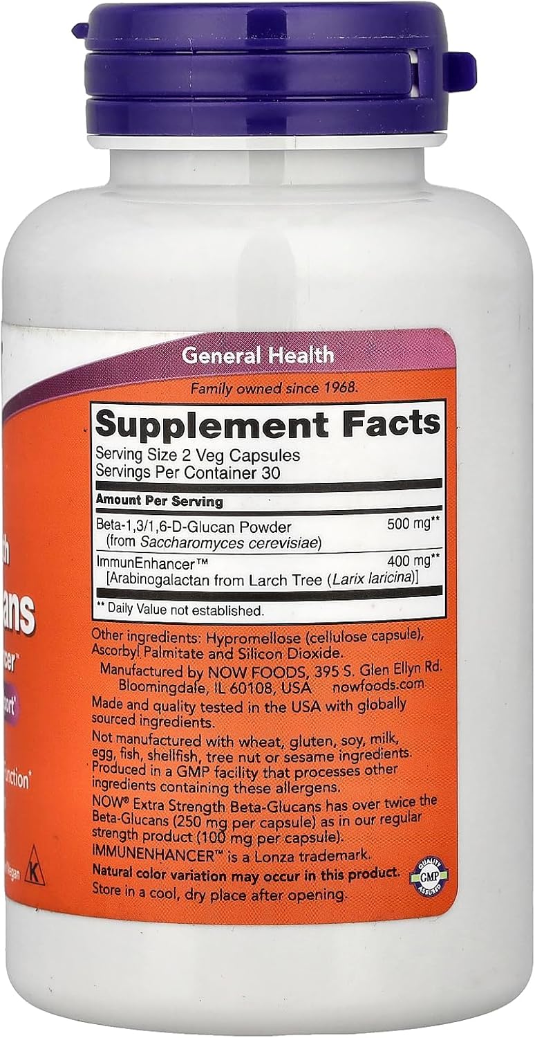 NOW Foods Beta-Glucanos con ImmunEnhancer 250mg - 60 Cápsulas Veganas