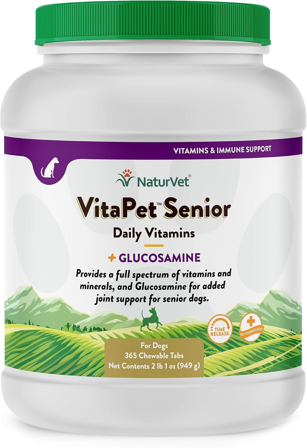 NaturVet VitaPet Senior Daily Vitamins Plus Glucosamine para Perros, 60 comprimidos masticables