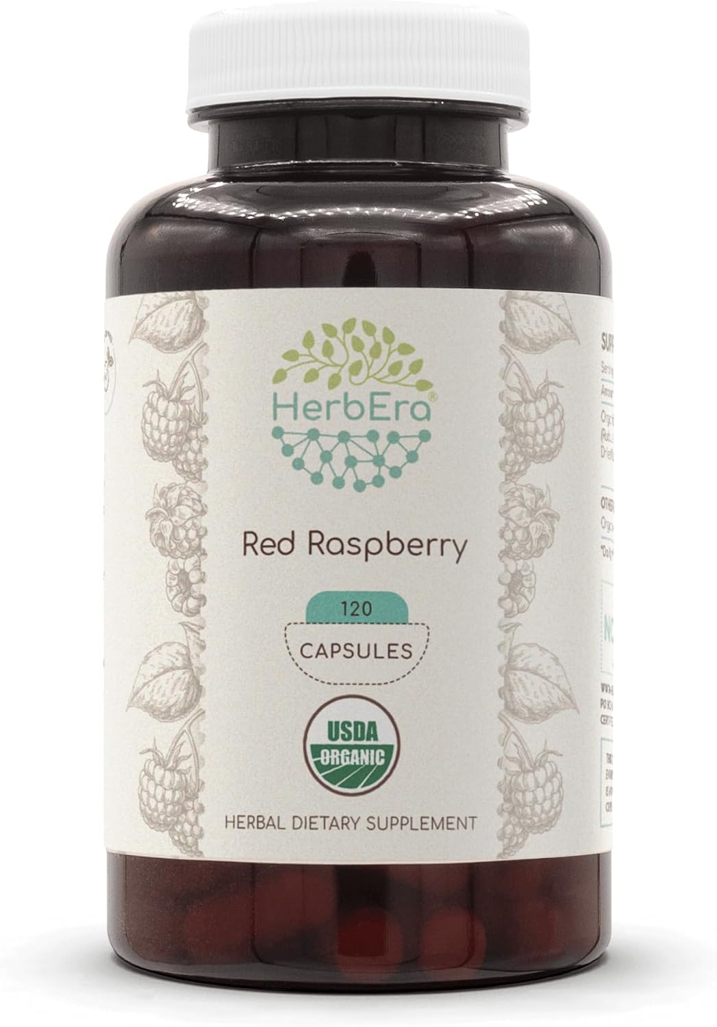 HerbEra Cápsulas de Hoja de Frambuesa Roja Ecológicas – Apoyo para el Bienestar Femenino, Rubus Idaeus, Vegano (120 Cápsulas)