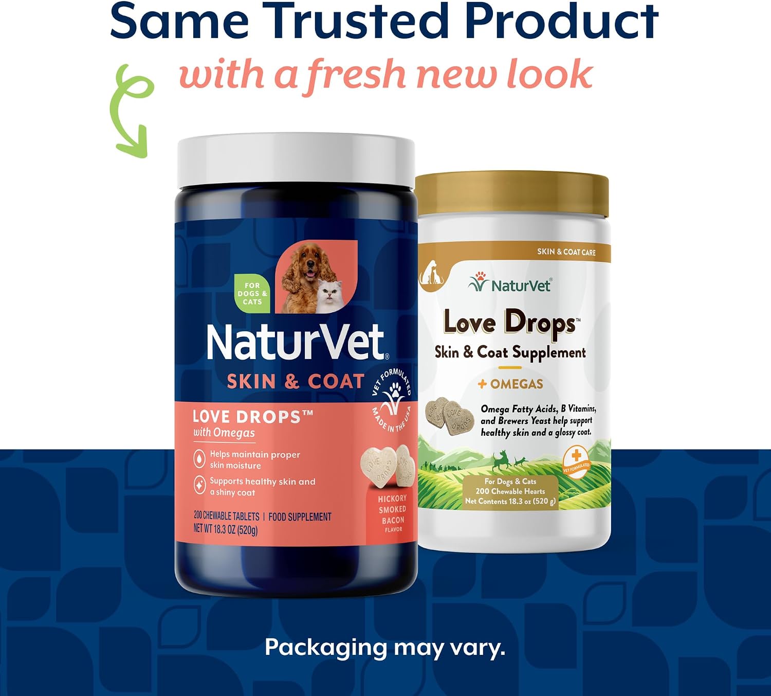 NaturVet Love Drops Plus Omegas - Suplemento para la Piel y el Pelo de Perros y Gatos - 200 Comprimidos Masticables Sabor a Mantequilla de Cacahuete