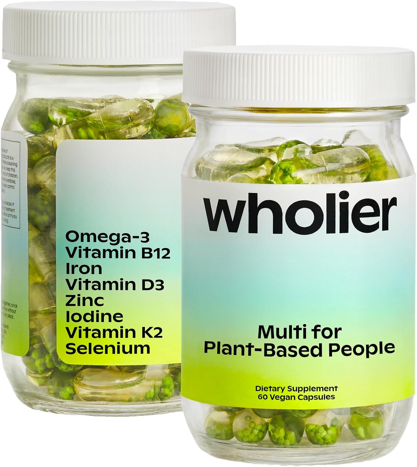 wholier Multi for Plant Based People - Multivitamínico vegano con Omega 3, B12, D3, Hierro, 60 cápsulas