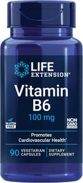 Life Extension Vitamina B6, 100 mg, Alta Potencia, Salud Cardiovascular, Neurológica y Ocular, Sin Gluten, No Transgénico, Vegano, 90 Cápsulas