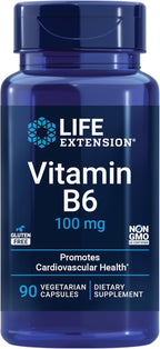 Life Extension Vitamina B6, 100 mg, Alta Potencia, Salud Cardiovascular, Neurológica y Ocular, Sin Gluten, No Transgénico, Vegano, 90 Cápsulas