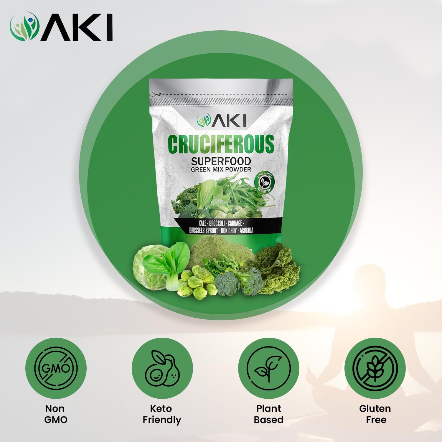 AKI Cruciferous Superfood Green Mix Powder - Mezcla de Verduras Crucíferas (454g)