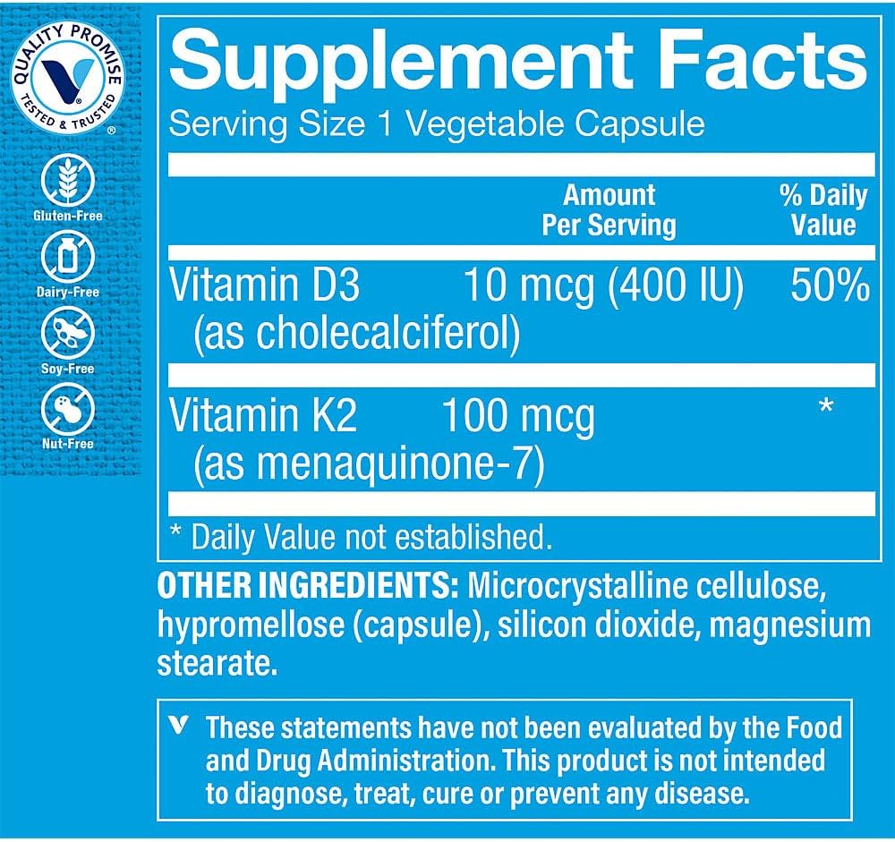 The Vitamin Shoppe Vitamina K2 MK-7 100 mcg - 60 Cápsulas Veganas