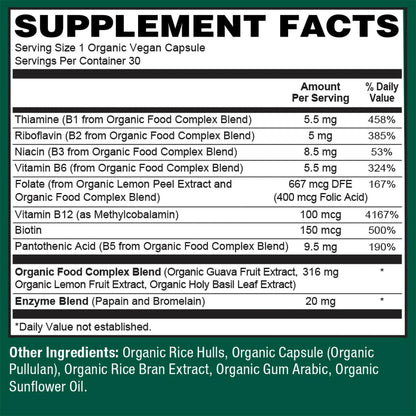 PlantFusion Organic Vitamin B-Complex, Complejo B Orgánico Vegano con B12 Metilada - 30 Cápsulas – Image 5