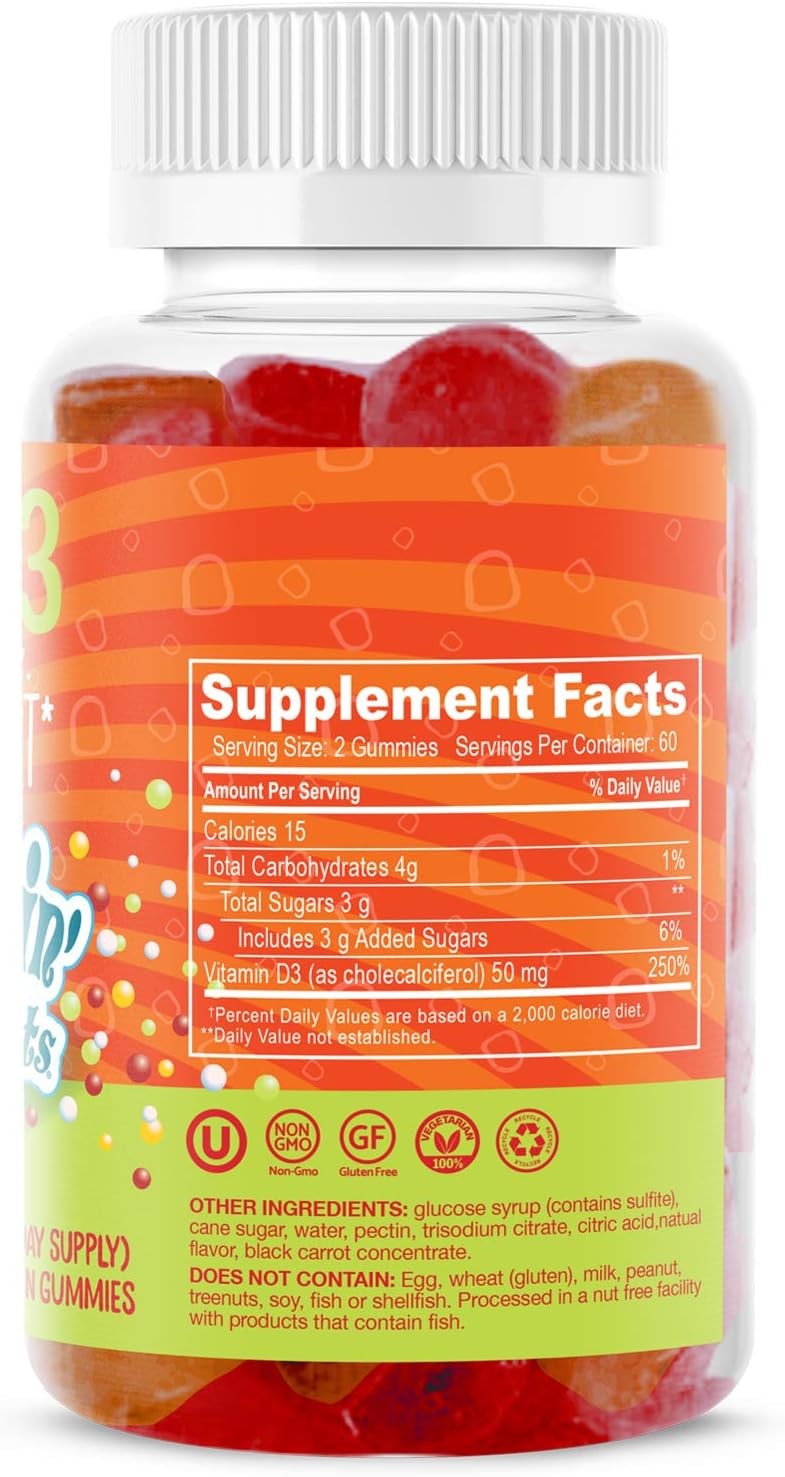 Dippin' Dots Vitamin D3 Gummies - 120 Gominolas de Vitamina D3 2000 UI