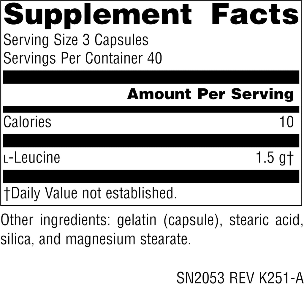 Source Naturals L-Leucine, Essential Amino Acid 500 mg - 120 Capsules