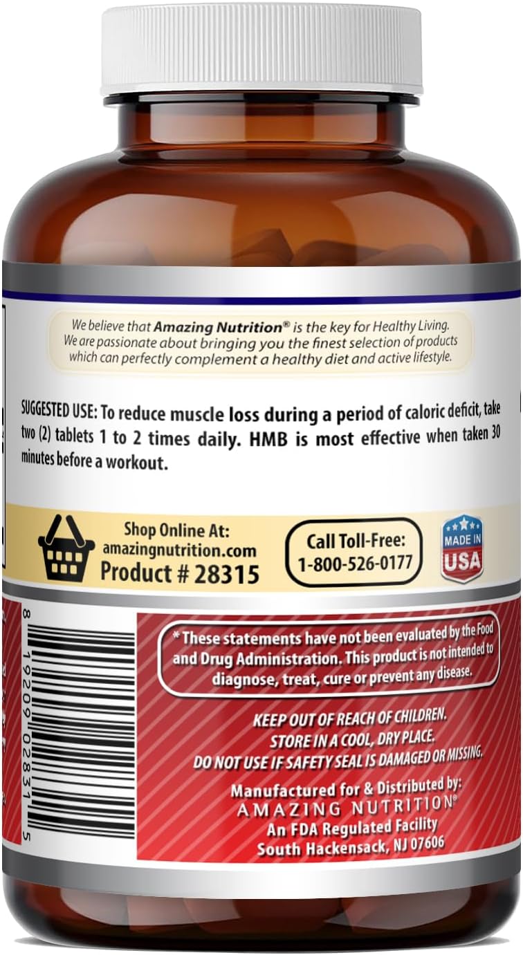 Amazing Formulas HMB (Beta-Hidroxi Beta-Metilbutirato) | 2000 mg por dosis | 120 comprimidos | Sin OMG | Sin gluten