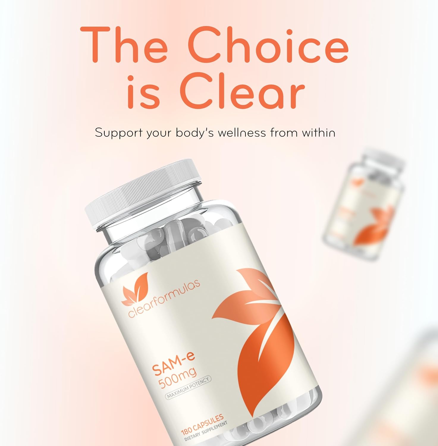 Clear Formulas Bioactive SAM-e 500mg - Suplemento de SAM-e con Forma Activa S,S - Apoyo Hepático y de Estado de Ánimo - Vegano, Sin OGM - 180 Cápsulas