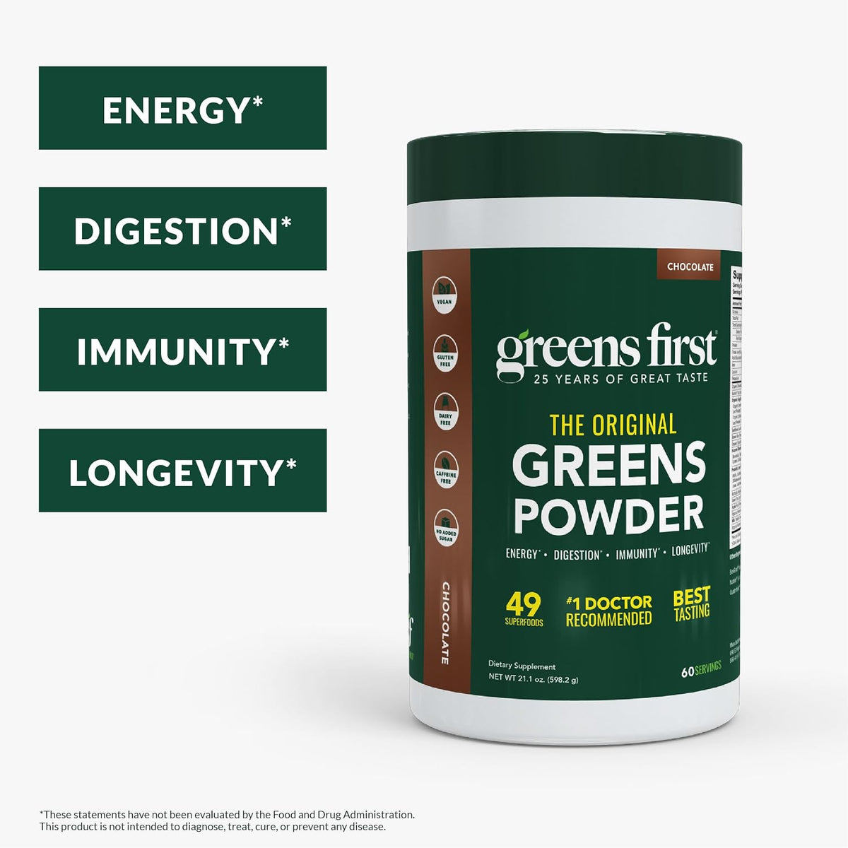 Greens First Original Greens Powder - 49 Superfoods - Chocolate - 60 Porciones – Image 2